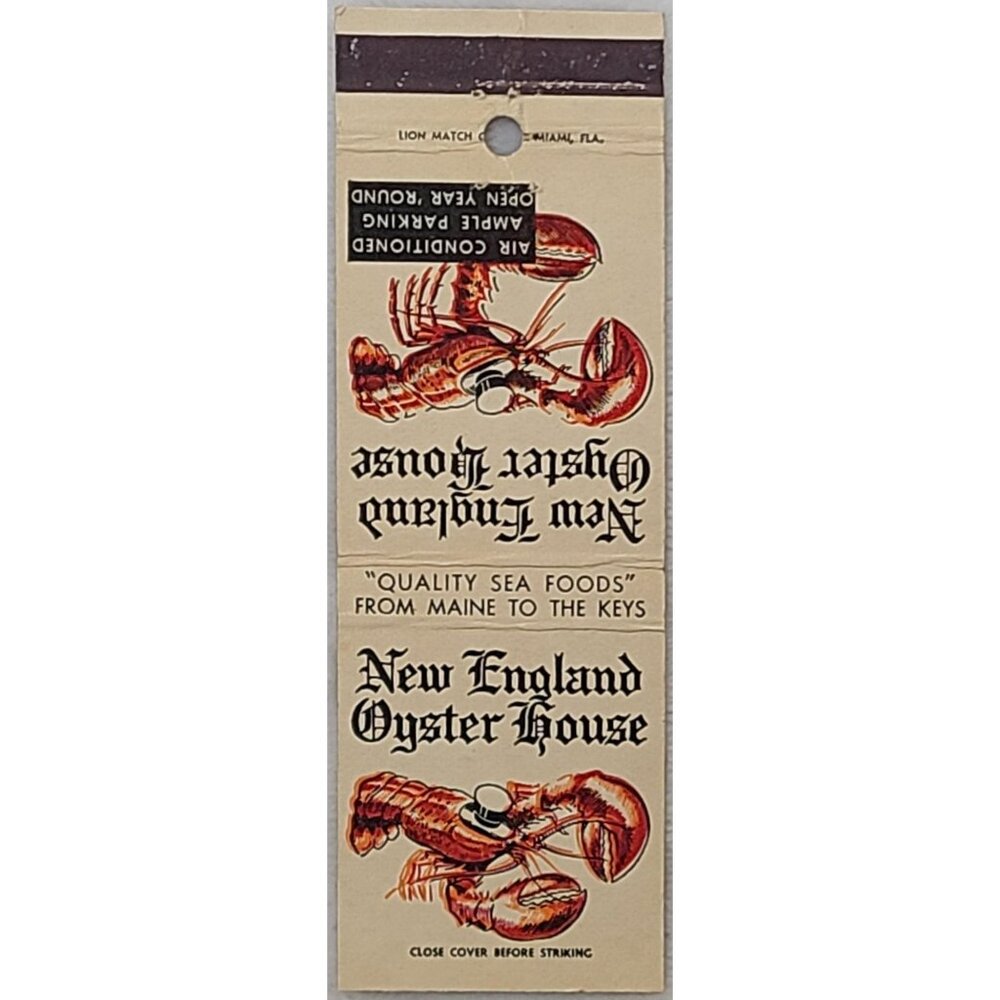 Front Strike Matchbook Cover New England Oyster House Miami FL Florida